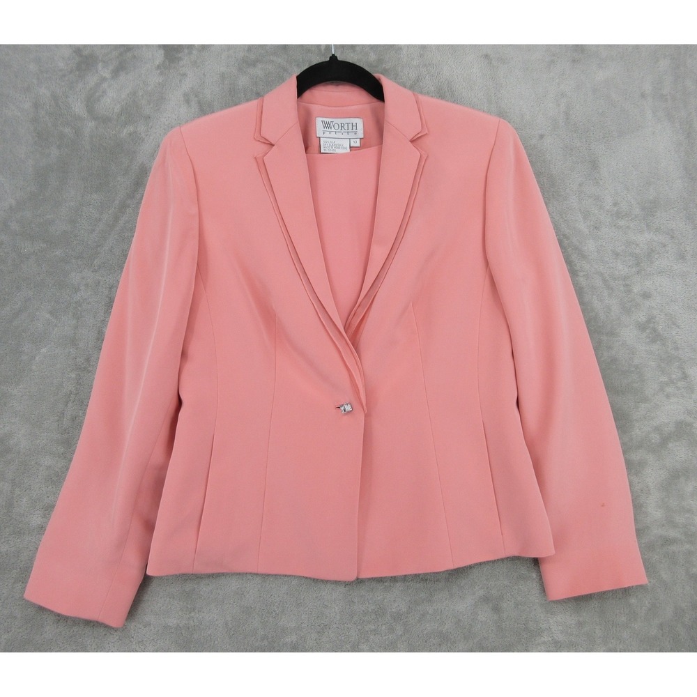 Worth Suit Set Womens Size 10 Petite Silk Blazer Shell Quiet Luxury Office Pink